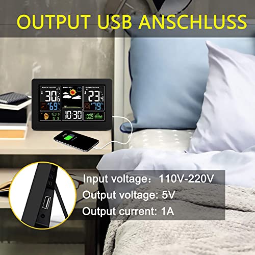 Weather Station Wireless Indoor Outdoor Weather Stations With Atomic Clock, Color Display Home Weather Forecast Station Thermometer With Alarm #TOP6
