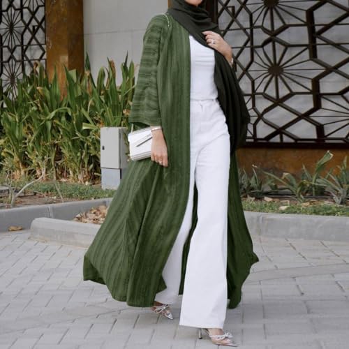 OBEEII Women's Muslim Clothing Long Sleeve Open Front Abaya Cardigan with Hijab Kimono Abaya Turkey Dubai Kaftan Dress2