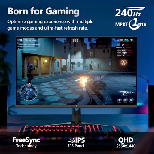 Z-Edge 27 Inch 240Hz Gaming Monitor QHD 2K IPS Monitor 1ms 2560x1440 LED Monitor, 400cd/m² Brightness, HDR10, FreeSync, FlickerFree, HDMI(144Hz) x2, DisplayPort(240Hz) x2, VESA Mountable - Image 3