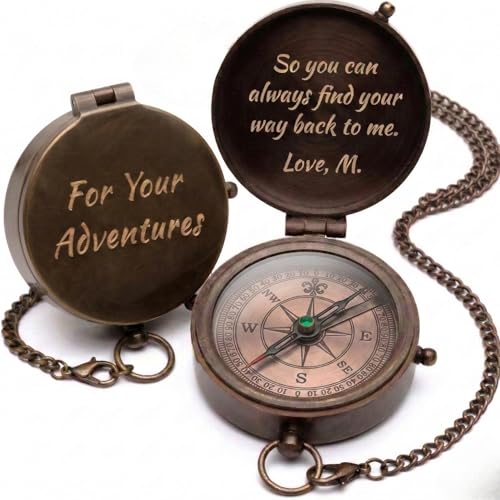 Brújula de bolsillo de latón grabada para hombre – Regalo de brújula antigua personalizada