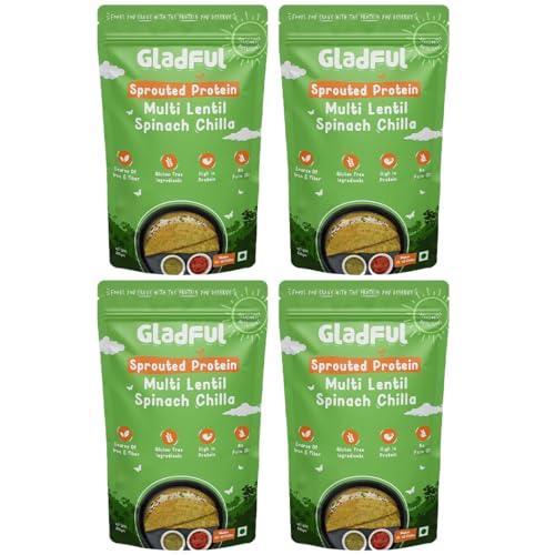 Image of Gladful Sprouted Protein Spinach Instant Chilla Mix - No Maida, No Palm Oil, Gluten Free, High Protein & Fiber-Rich Food, 200 g (Pack of 4)