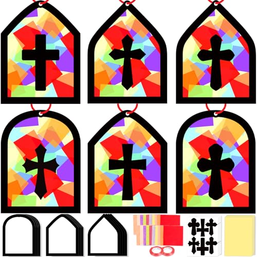 40PCS Sunday School VBS Crafts Bulk: Paper Cross Nativity Suncatchers,