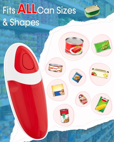 Electric Can Opener for Seniors One Touch - Easy Use, Smooth Edge Side Cut Auto Can Opener with Power Motor Fits All Can Sizes - Battery Operated, Hand Free for Kitchen by Befumly (Red) - Image 5
