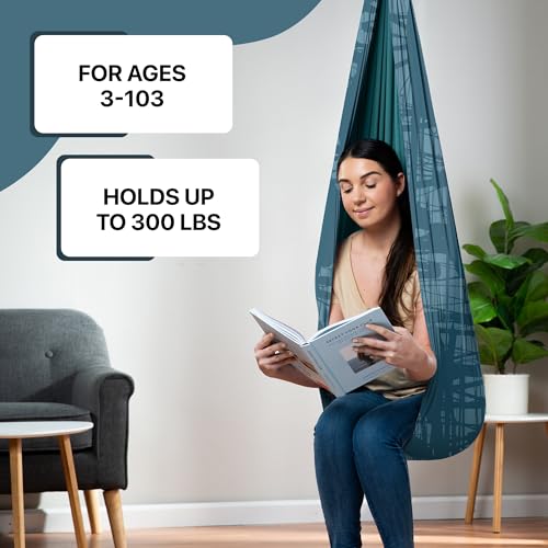 Image of Indoor Sensory Swing for Kids or Outdoor - Holds 300lbs, Double-Layer, & 360 Swivel, Calming Compression Therapy Swing Hammock for Kids & Adults with All Hardware - Sensory-Motor Toys & Gifts