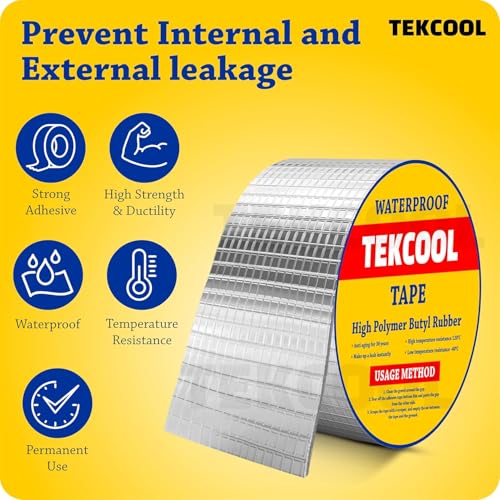 Image of TEKCOOL Super Strong Adhesive Waterproof Permanent Repair Aluminum Butyl Tape Rubber Foil Suitable for Roof Leak, surface Crack, Window Sill Gap, Boat Sealing, Home Renovation (5CM*5M (Pack Of 1)).;