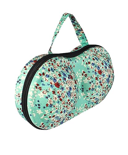 JAVOedge Blue Tiny Rose Pattern Fabric Travel Bra Storage Case With Zipper Closure and Carrying Handle