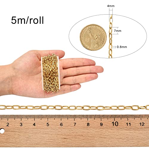 UR URLIFEHALL Rouleau de 5 m de chaîne ovale plaquée sous vide en acier inoxydable 304 pour fabrication de bijoux 7 x 4 x 0,8 mm – vue 2