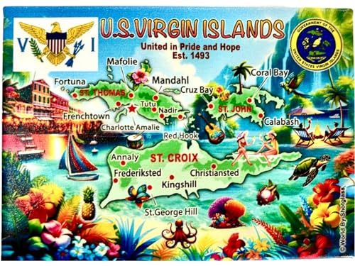 Imán decorativo de mapa y atractivos US Virgin Islands miniatura 1