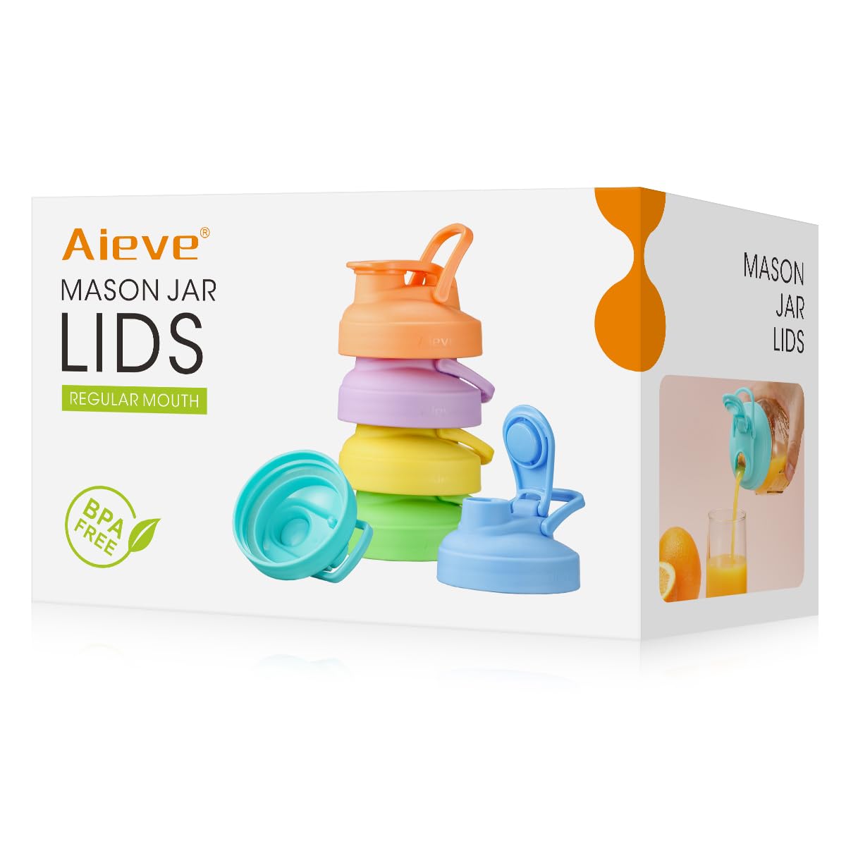 Aieve Mason Jar Lids, 6 Pack Regular Mouth Mason Jar Pour Spout Lid, Canning Lids with Flip Top Lid, Leak-Proof