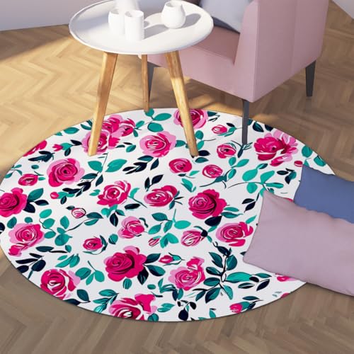 Tapis ronds 240cm de salon style moquette botanique rose - 4