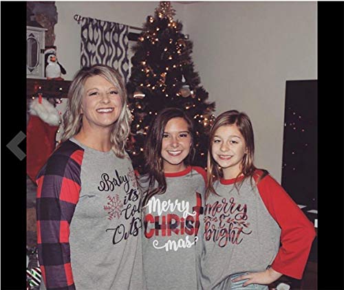 Plus Size Baby It's Cold Outside Christmas T Shirt Women's Plaid Splicing Long Raglan Tops Blouses Size XX-Large (Gray) - Image 3