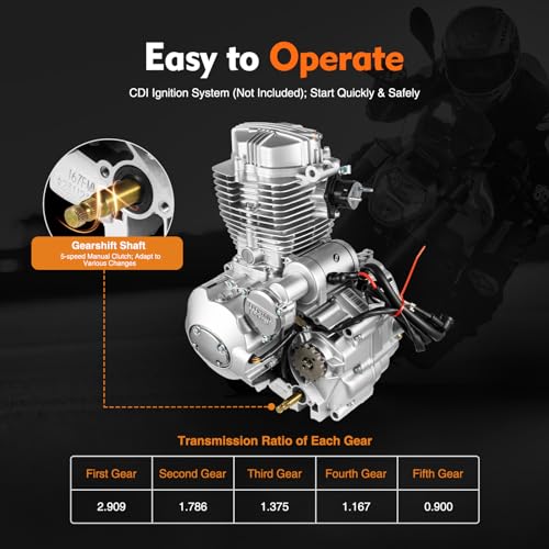 CUBELLIN 200CC 250CC ATV Engine 4 Stroke Motor Manual Gear Shift 5-Speed ATV Engine Single Cylinder Air Cooling with CDI System 7500RPM Engine Motor for Motorcycles