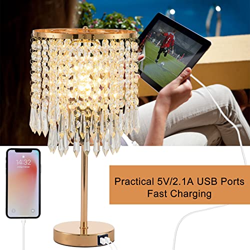 Lámparas de mesa de cristal doradas con 2 puertos USB miniatura 5