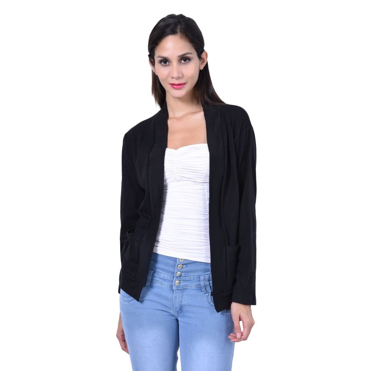 Amazon Brand - Nora Nico Women's Cotton Full Sleeves Front Open Casual Shrugs with Pockets-picture-12