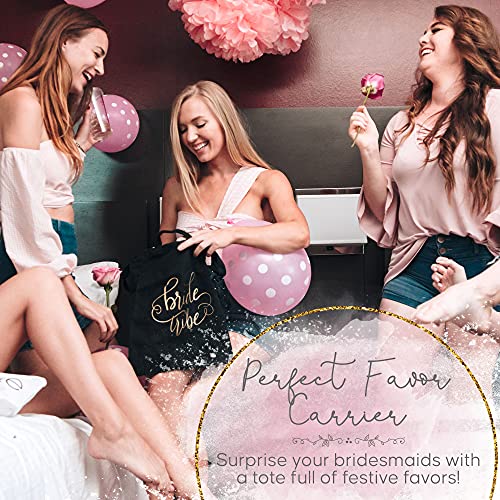 Samantha Margaret - Bride & Bride Tribe Canvas Beach Tote Bags For Bachelorette Parties, Weddings, Bridesmaid Gifts, Bridal Shower - 11 Piece Set (Black) #TOP1