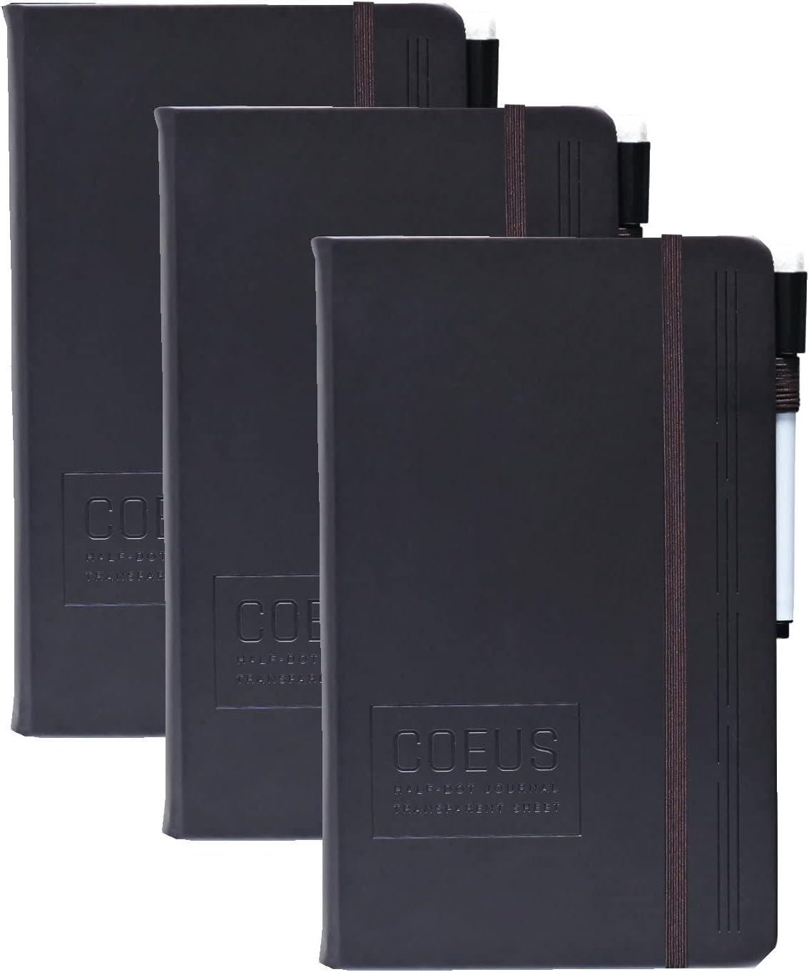 Coeus Journal: Half Dot Grid/Half College Ruled Notebook - Dry Erase Sheet - (A5) Small - Extra Thick 160GSM Paper - (Black) (3-Pack) - Notebook for blueprints, doodling, journaling