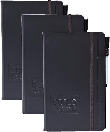 Coeus Journal cuaderno rayado de medio punto  media universidad - hoja de borrado en seco - (A5) pequeño - Papel extra grueso de 160 GSM - Negro