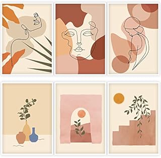 Whaline 6 Pack Abstract Line Art Poster Minimalist Wall Art Prints Waterproof Woman Face Drawing Modern Aesthetic Room Decor for Girls Women Home Bedroom College Dorm, 9.72" x 13.82"