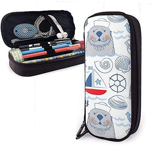 Preisvergleich Produktbild Nautical Otters Leder Federmäppchen, Bleistiftbeutel Stifthalter Stationäre Tasche