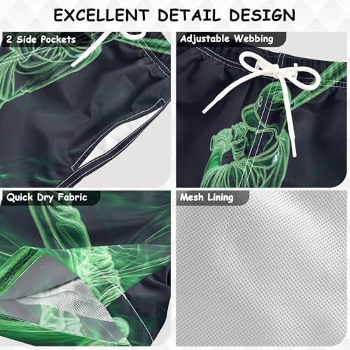 Boys Beach Board Shorts Neon Baseball Green Doodle Swim Trunk Teen Swimwear 8-16Y3