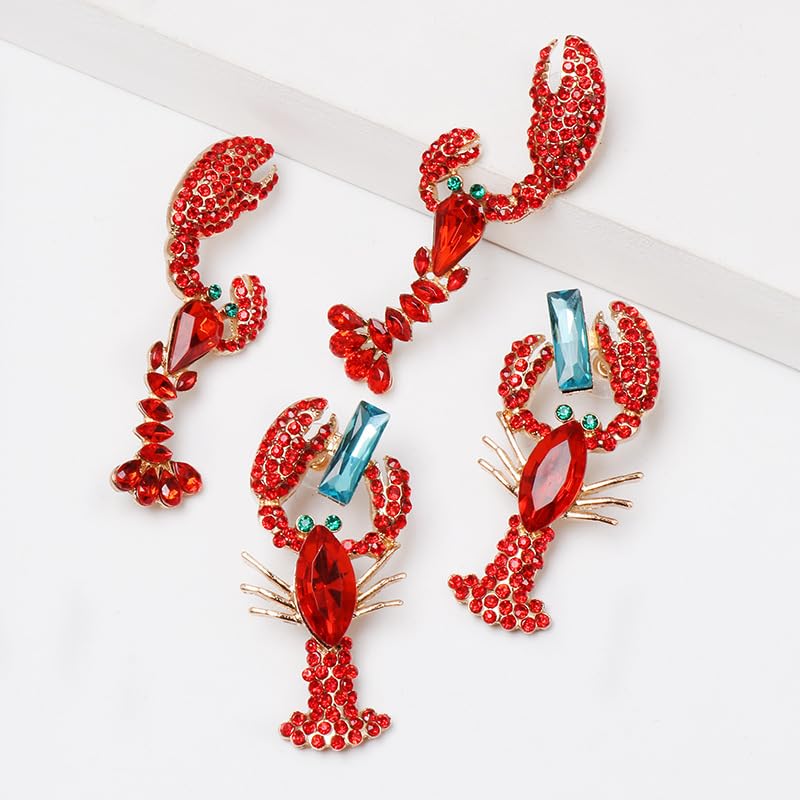 Exaggerated Creative Enamel Lobster Crab Dangle Drop Earrings Colorful Bohemia Rhinestone Lobster Crayfish Animals Stud Earrings for Women Summer Beach Holiday Party Vacation Jewelry Gifts3