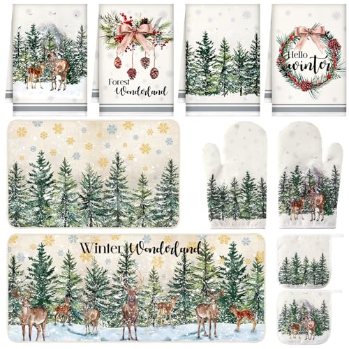 Fanfanwin 10 Pcs Christmas Kitchen Decor Set Kitchen Towels and