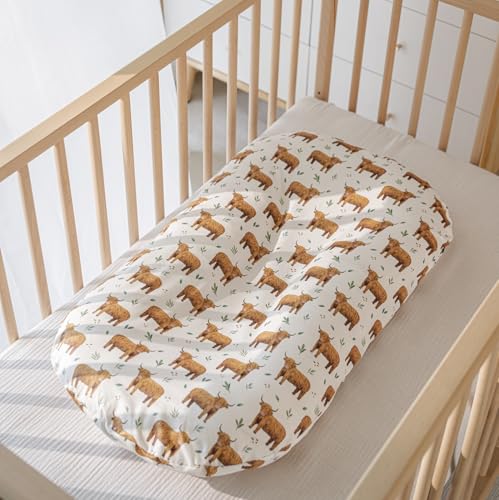 Image of Little Jump 2 Pack Baby Lounger Cover, Stretchy and Soft Newborn Lounger Cover, Infant Lounger Slipcover for Boys Girls, Covers Only Western Highland Cows (Neutal Highland Cows)