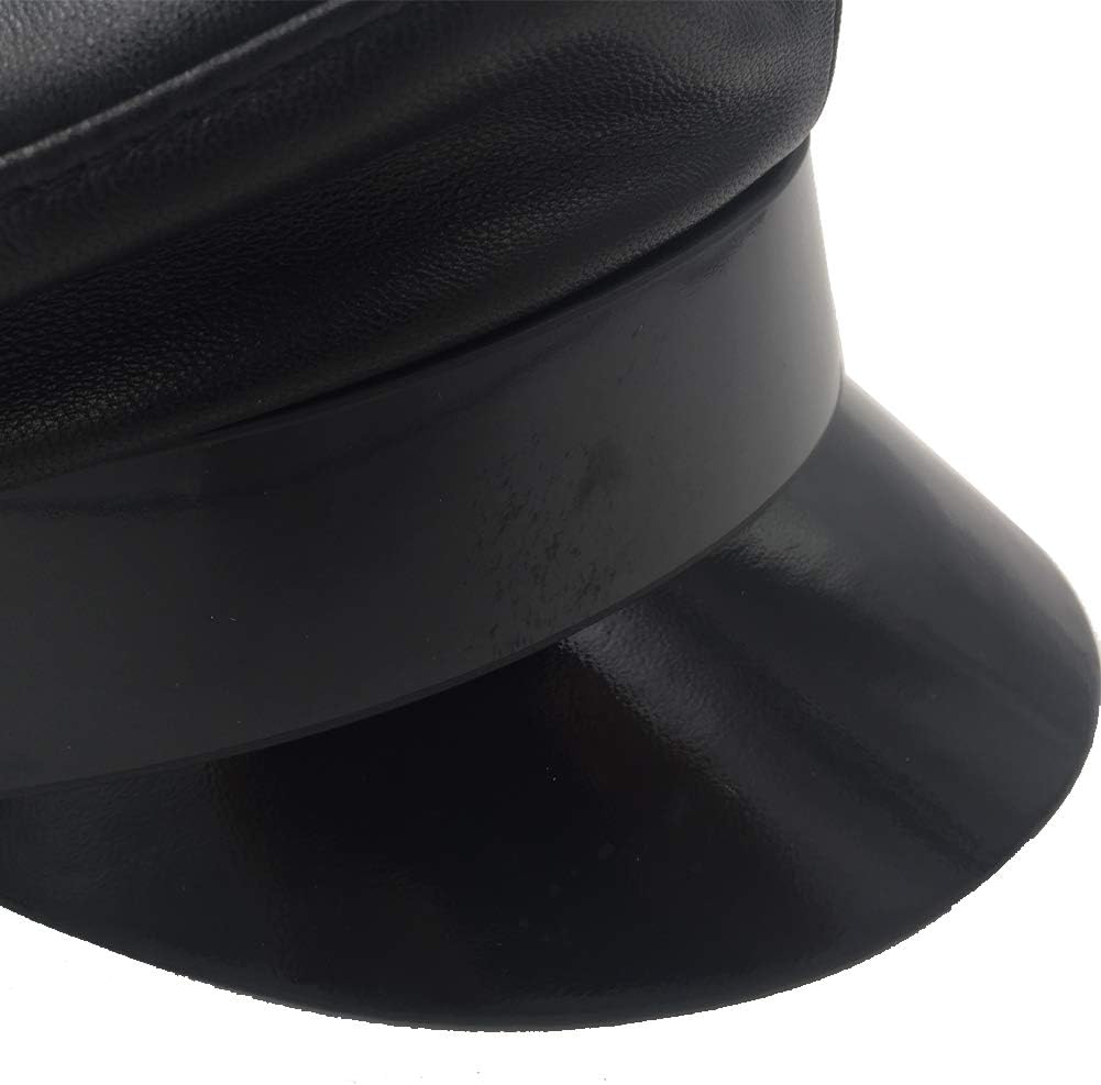 Genuine Leather Motorcycle Biker Vintage Cap Greek Fisherman Style Black Cap - Image 3