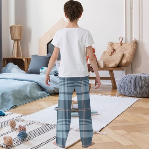 Boy's Pants Plaid Pattern Blue Brown Jogger Pants Elastic Waist Long Bottoms Trousers with Pockets 6-14 Years3