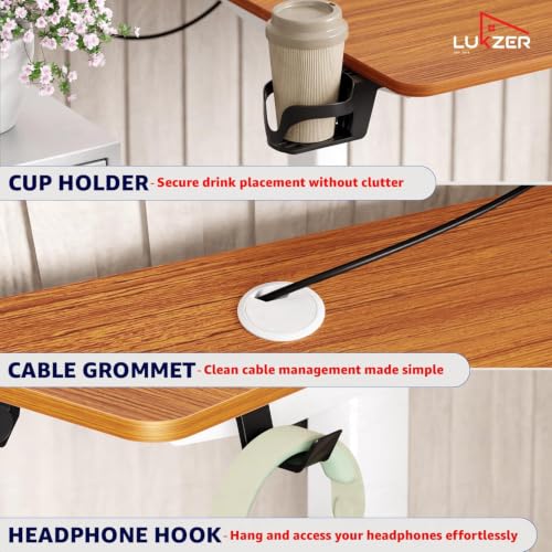 Image of Lukzer Electric Height Adjustable Table with 3 Memory Preset Controller Ergonomic Office Work & Home-Sit Stand Gaming & Study Desk (EST-003 /White & Oak Brown /1200 x 600 mm) DIY with 3-Year Warranty