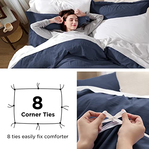 Image of Bedsure Navy Blue Duvet Cover Queen Size Only - Prewashed Cotton-Like Polyester Extra Soft All Season Bedding, Includes 1 Duvet Cover 90x90 Inches with Zipper Closure, Comforter Not Included
