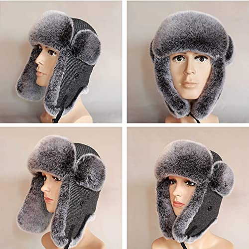 XJZKA-Bomber-Hat-Mens-Trooper-Trapper-Hat-avec-Oreillettes-Chapeau-de-Bombardier-dhiver-double-en-Polaire-Garder-au-Chaud-Couleur-Gris-fonce-Taille-60-62