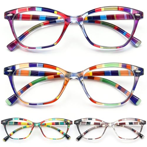 Image of HEEYYO Women Reading Glasses 4 Pack Colorful 1.5 Readers,Beautiful Pattern Cat Eye Glasses for Reading Lightweigth Flexible Spring Hinge Well Wear Look Younger