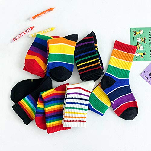 EIAY Shop Little Girls' Boys' Rainbow Stripes Cotton Crew Socks4