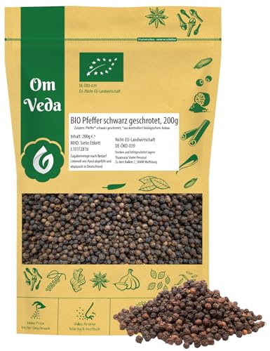 BIO Malabar Pfeffer Ganz 200g | Schwarzer Pfeffer aus Kerala | Organic Black Pepper | OmVeda...