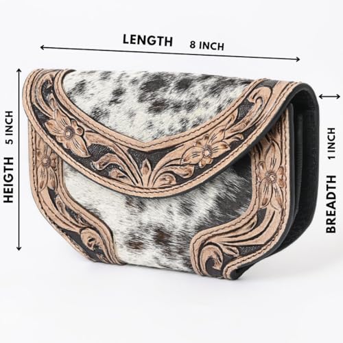 Women Cowhide Hairon and Tooled Leather Western Handmade Ladies Clutch Trifold Wallet4
