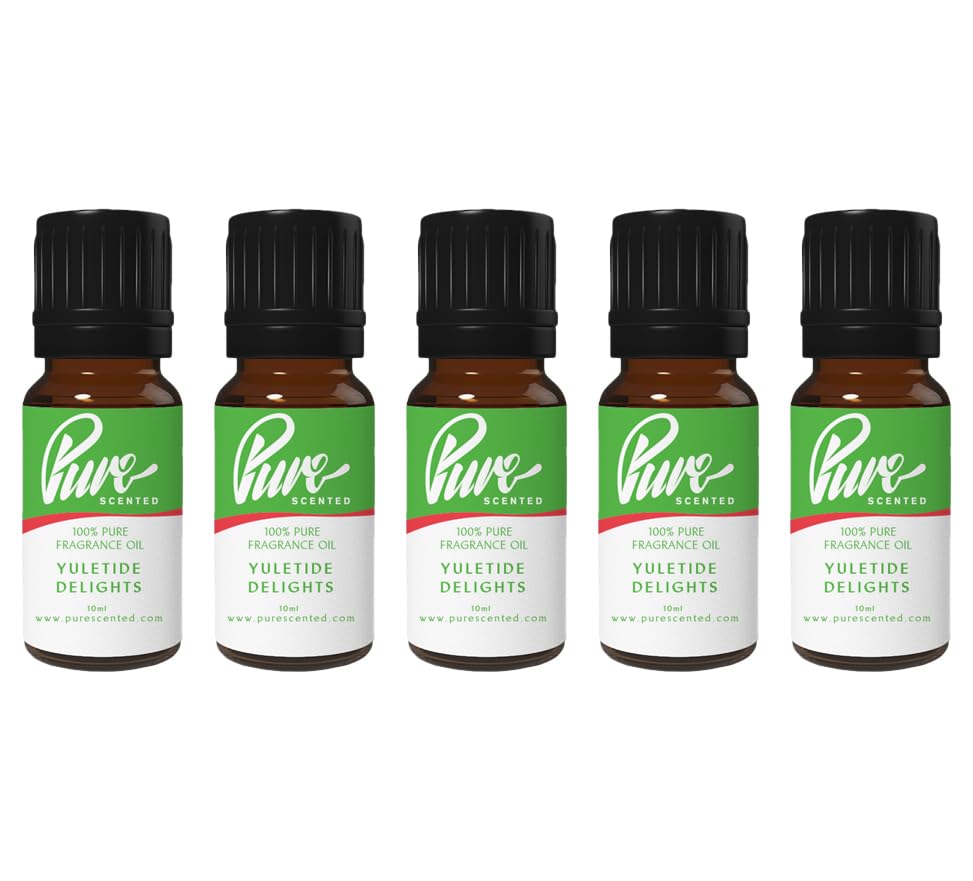 Pure Scented 50ml Fragrance Oils - 5 x 10ml Suitable for Candles, Soaps, Slime, Diffusers, Cosmetics, Wax Melts, Designer (5 x 10ml, Yuletide Delights)