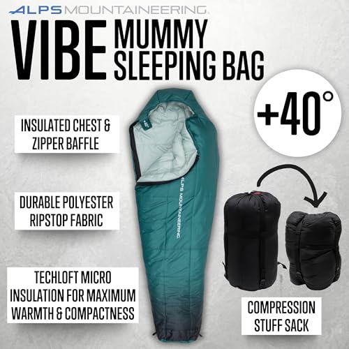 Bolsa de dormir ALPS Mountaineering Vibe +40° F, ligera para 3 estaciones, forma momia con aislamiento TechLoft Micro, shell ripstop y bolsa de compresión para camping, senderismo y mochilero miniatura 2