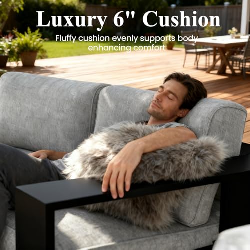 Image of LayinSun Oversized Aluminum Outdoor Furniture Set, 4 Piece Patio Sofa Sets with Fire Pit Table, Deep Seating and Upgraded 6-inch Cushions for Porch, Balcony, Deck