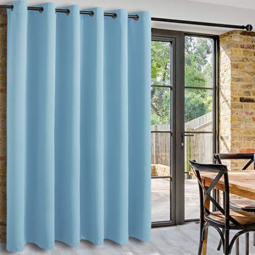 DWCN Total Privacy Room Divider Blackout Curtain - Thermal Curtains for Patio Door, Living Room, Bedroom Partition and Shared Office Space, 1 Grommet Curtain Panel, 8.3ft Wide x 7ft Tall, Light Blue