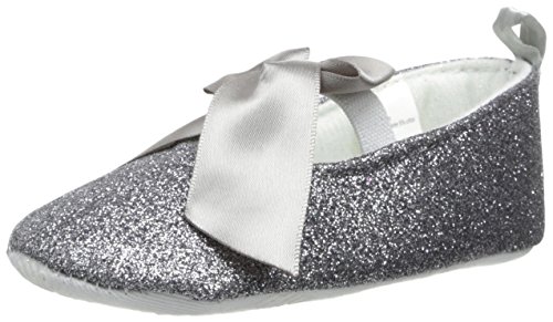 Little Me Baby-Girls Newborn Gunmetal Sparkle Ballet Flat with Light Grey Satin Ribbon, Silver, 0-6 Months