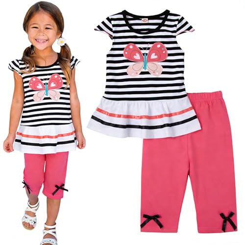 Image of LUKYCILD Baby Girls Summer Clothes Casual Clothing Suit Short Sleeve Striped T-Shirt +Pants