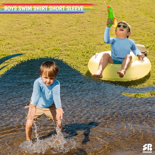 Boys Swim Shirts Long Sleeve Rash Guard Sun Protection UPF50+ T Shirts Rashguard Fishing Water ShirtsQuick Dry Cool Beach Clothes for Little Kids Milk Blue Size 64