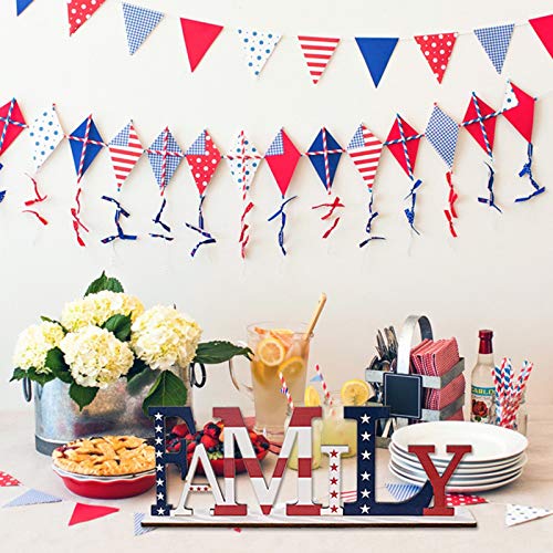 image for Taswuw 'Family' Independence Day Home Table Decoration, Patriotic Wood
