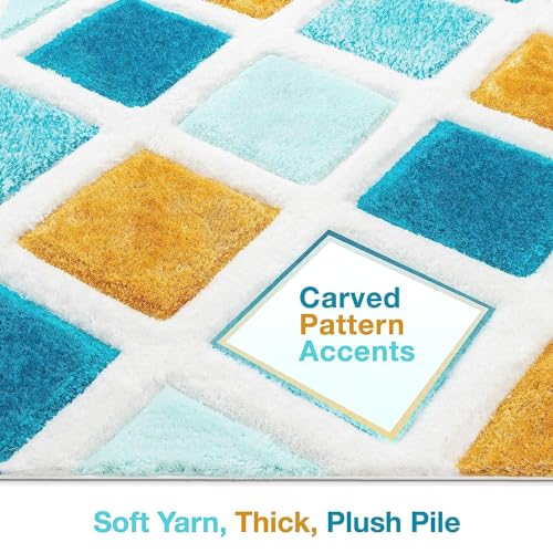 Image of SAGON Anti-Skid Shaggy Carpet Rug for Home | Ultra-Soft Plush Floor Mat for Living Room & Bedroom | Non-Slip, High-Density, Cozy Luxury Decor| 6 x 9 Feet Turquoise Criss Cross