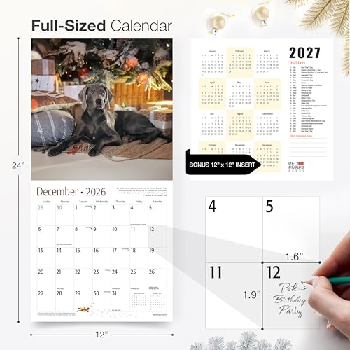 Image of RED EMBER Weimaraners 2026 Wall Calendar 12 Month | 12 inch x 24 inch Open | Thick & Sturdy Paper | Giftable | Cute Puppy Dog Calendar 2026