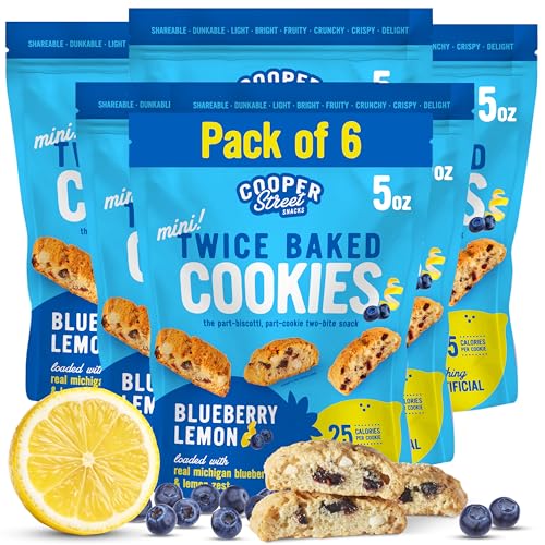 Image of Cooper Street Twice Baked Lemon Blueberry Biscotti Cookies - Light, Crispy Mini Biscotti Cookies Ideal with Coffee - Traditional Low Calorie Italian Snacks - Kosher, Dairy, Peanut & Soy Free (6 Pack)