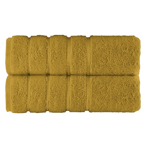Image of Elegant Comfort 100% Turkish Cotton 4 Lines Viscose Stripe Luxury 2 Pack Bath Towel Set 27 x 54 Inch - Super Soft and Highly Absorbent Premium Hotel Spa Quality Towels for Bathroom Use, Gold