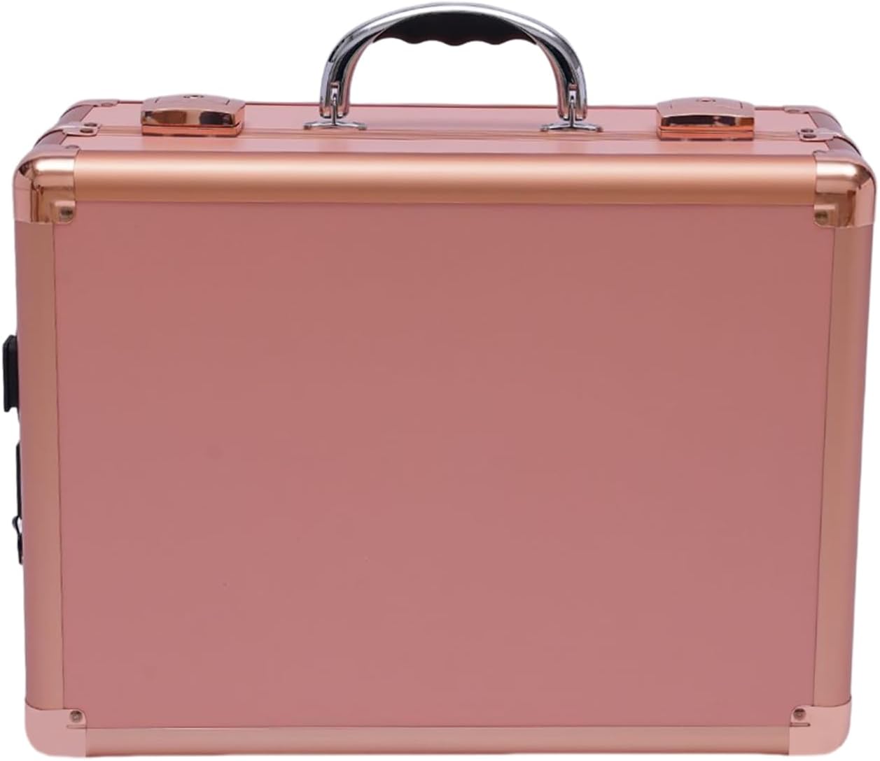 Makeup Train Case 14.6 Inch With 4 LED Lights and Mirror 12V Rechargeable Jack ABS Cosmetic Organizer Box Lockable Large Makeup Artist Organizer for Beauticians Rose Gold