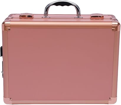 Makeup Train Case with Mirror and Light 2-trays Cosmetic Organizer Box with Lock Portable Handled Travel Cosmetic Box Large Makeup Artist Organizer Kit for Women and Girls (Rose Gold)